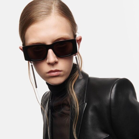 NEW Saint Laurent SL654 001 Black Dark Grey Rectangle Women Sunglasses - Picture 12 of 14